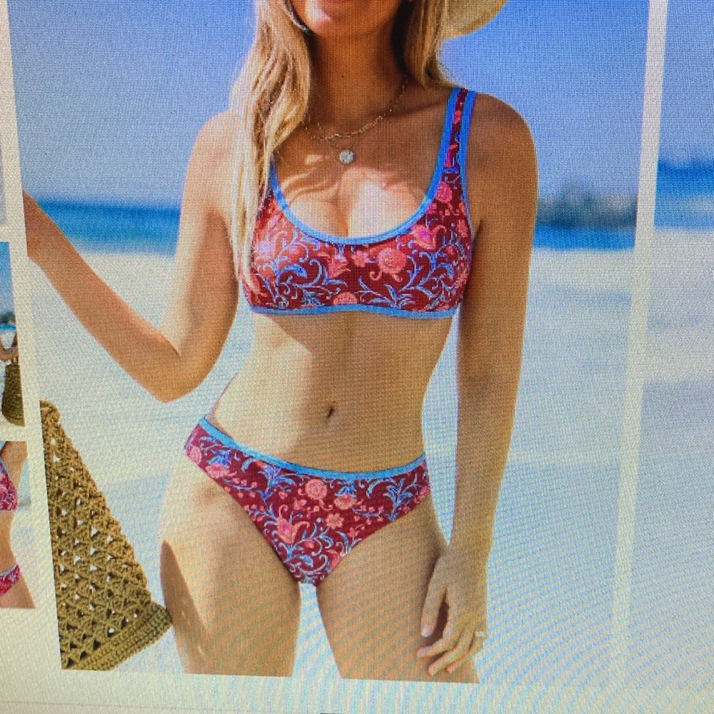 CUPSHE Pink Hibiscus Floral Bikini Set Large NWT